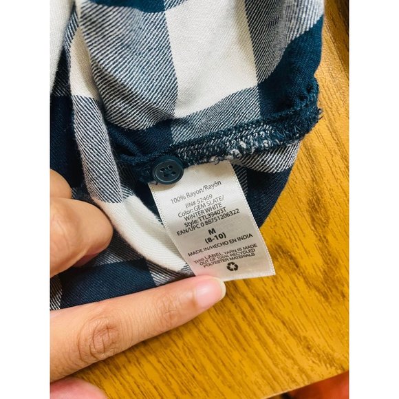 Time & Tru Turquoise Plaid V-Neck Custom Fall Graphic Blouse Size M 8-10 - Picture 10 of 10